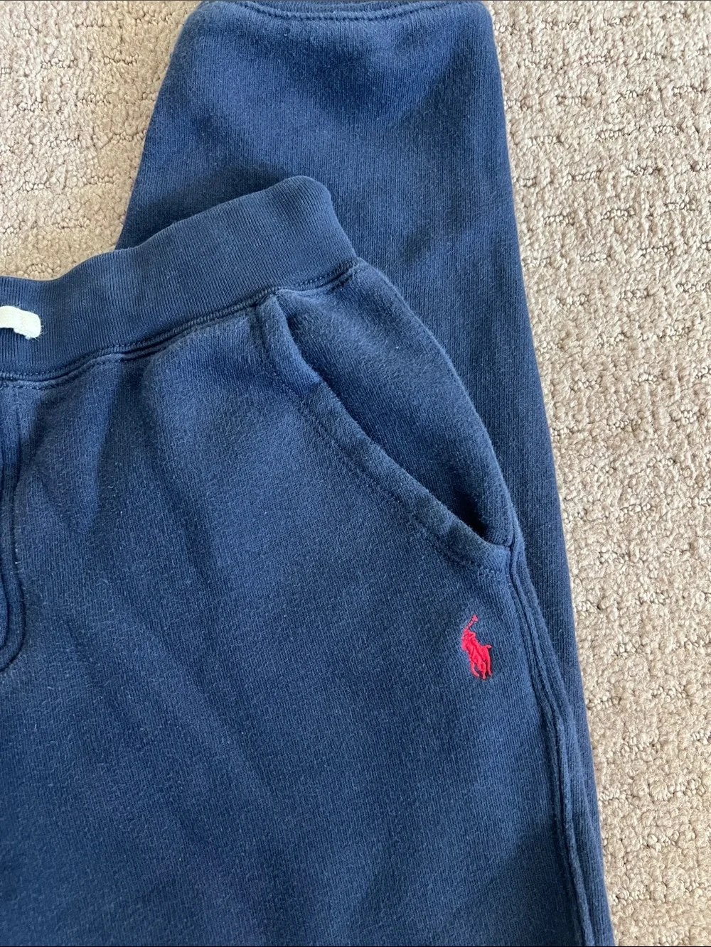 Ralph Lauren Navy Fleece Joggers with Red Polo Logo